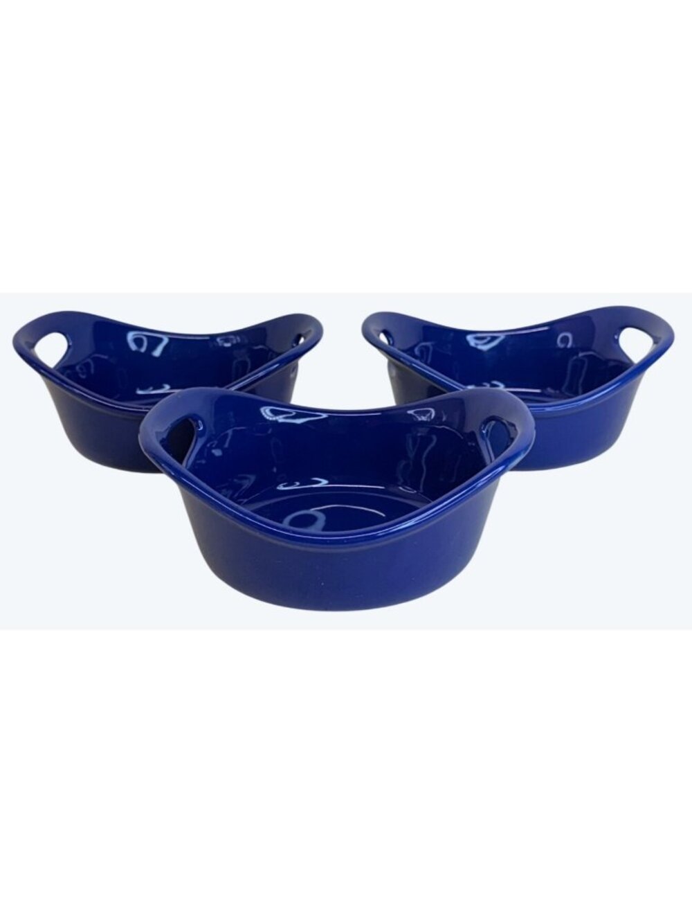 3 Rachael Ray G014 Blue 12 Ounce Individual Handled Baking Dishes